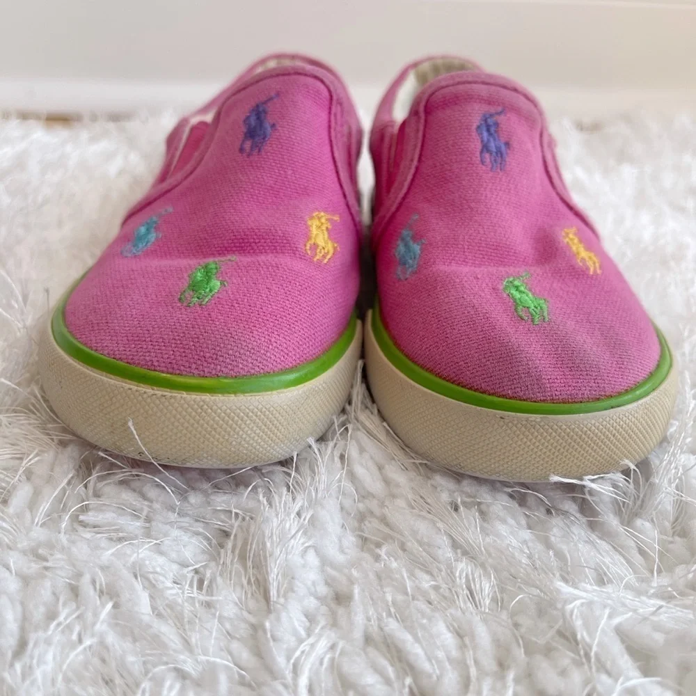 Ralph Lauren girls slip-on pink multicolor logo shoes size 9